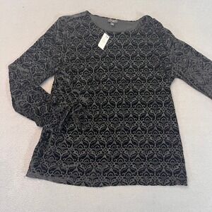 Talbots‎ Womens Petite Large Blluse Black Velvet Stretch Tie Bow Wrist Party NWT